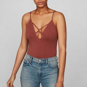 Express One Eleven Strappy Thong Bodysuit Brown Pink Size XS